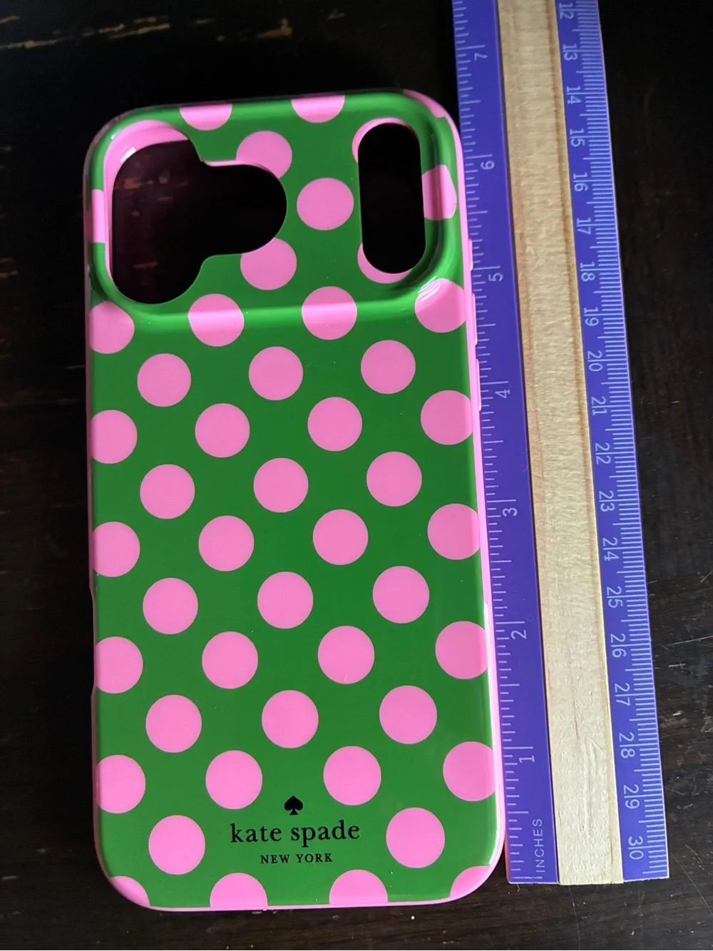 kate spade iPhone 17 Pro Max Protective Case — Green with Pink Polka Dots